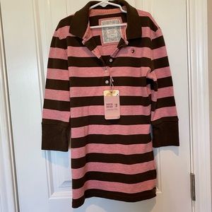 Duck Head Brown & Pink Striped 3/4 Sleeves Polo Shirt - Small